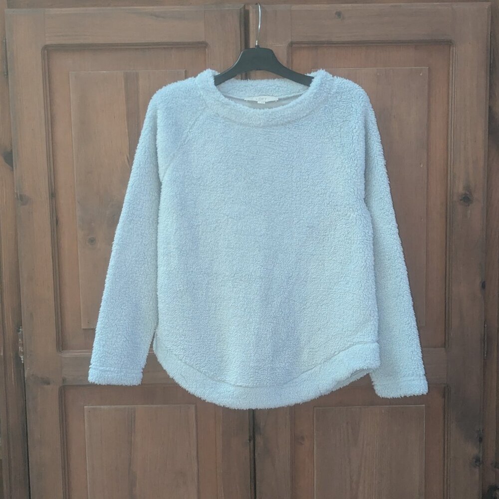 Loft Faux Sherpa Fleece Sweatshirt in Icy Gray Size Small